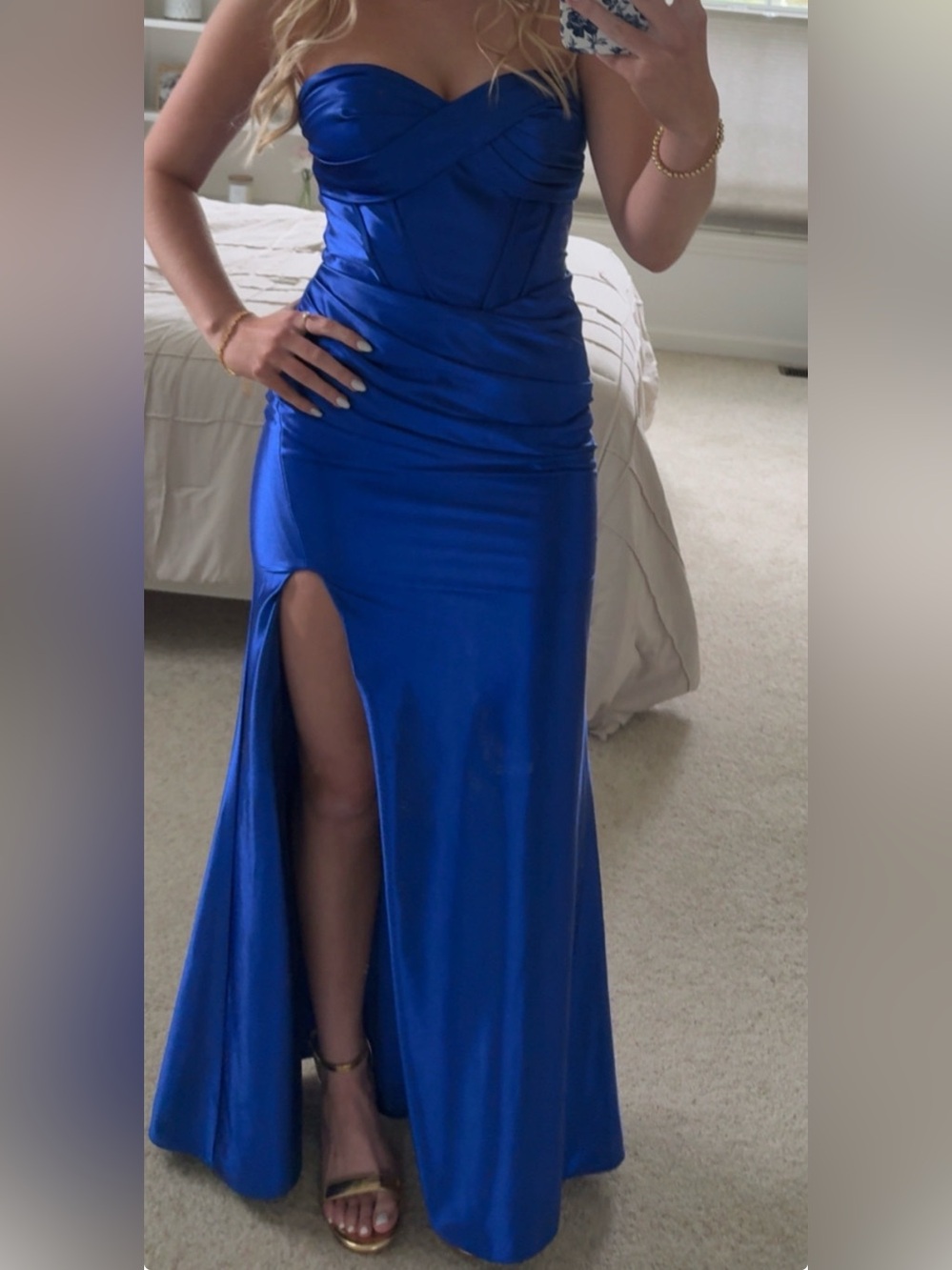 Royal Blue Satin Prom Dress